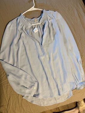 LOFT Pale Blue Button-Front Peasant Blouse